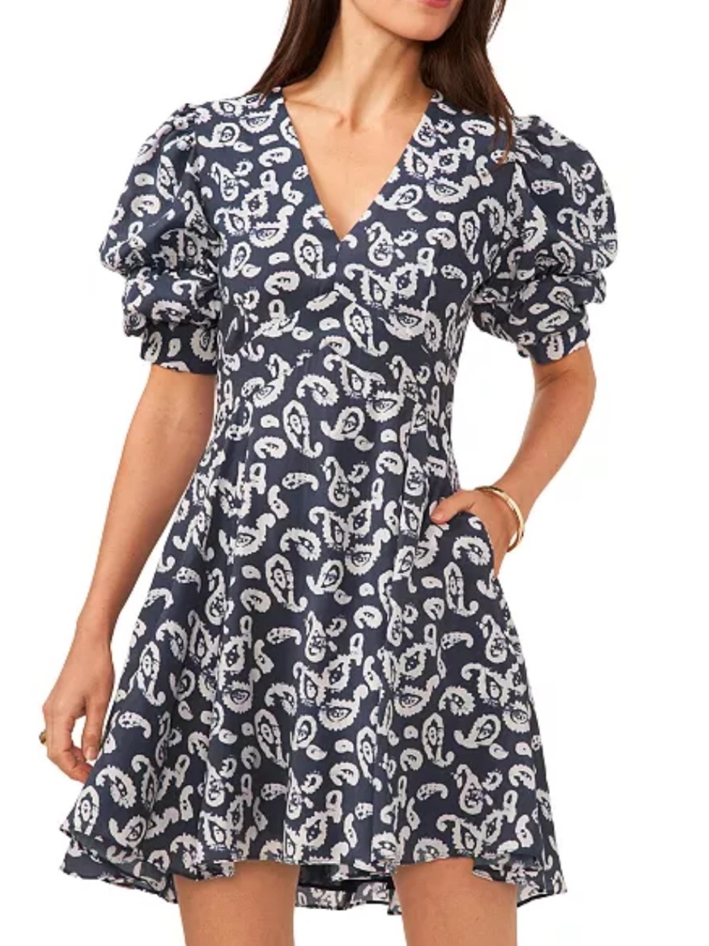 Revolve 1. STATE NWOT Blue Paisley Bubble Puff Sleeve Large Coastal Event Party